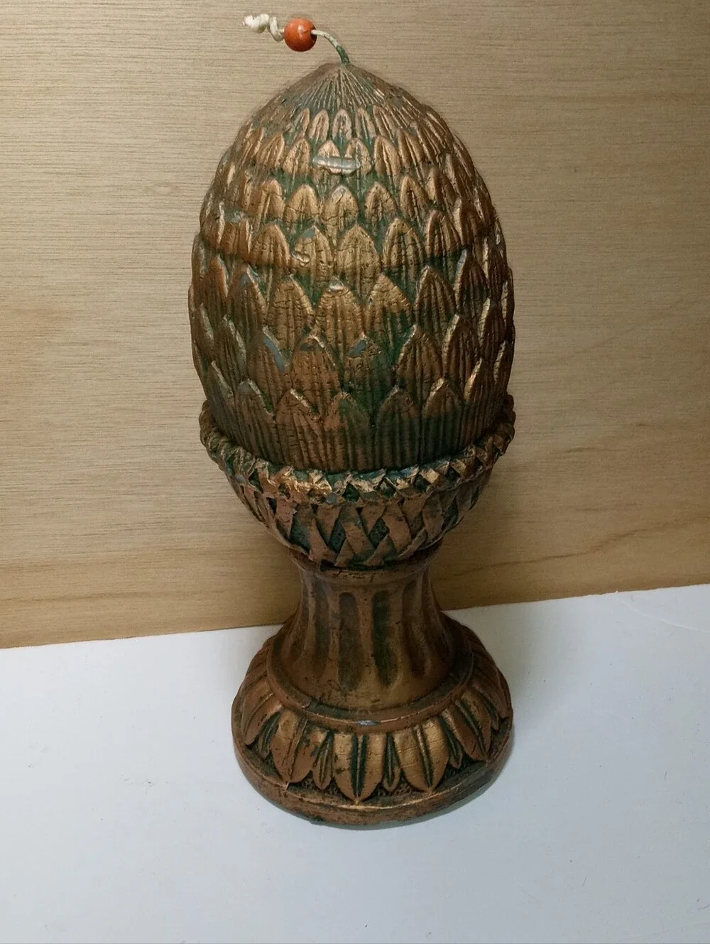 Green & Brown Pinecone Candle, Freestanding Nature Decor, MPN 61888